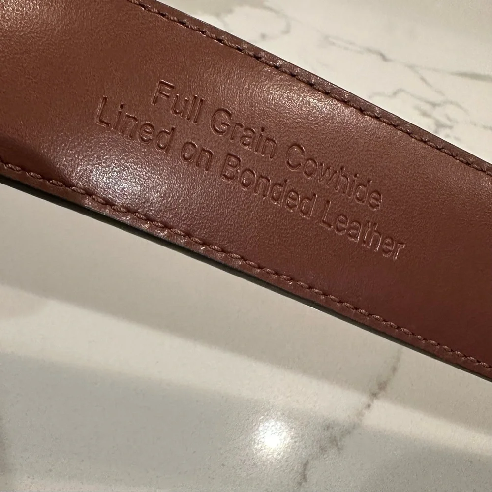 Perry Ellis Portfolio Mens Brown Leather Belt Silver Buckle Sz 36 Career Casual